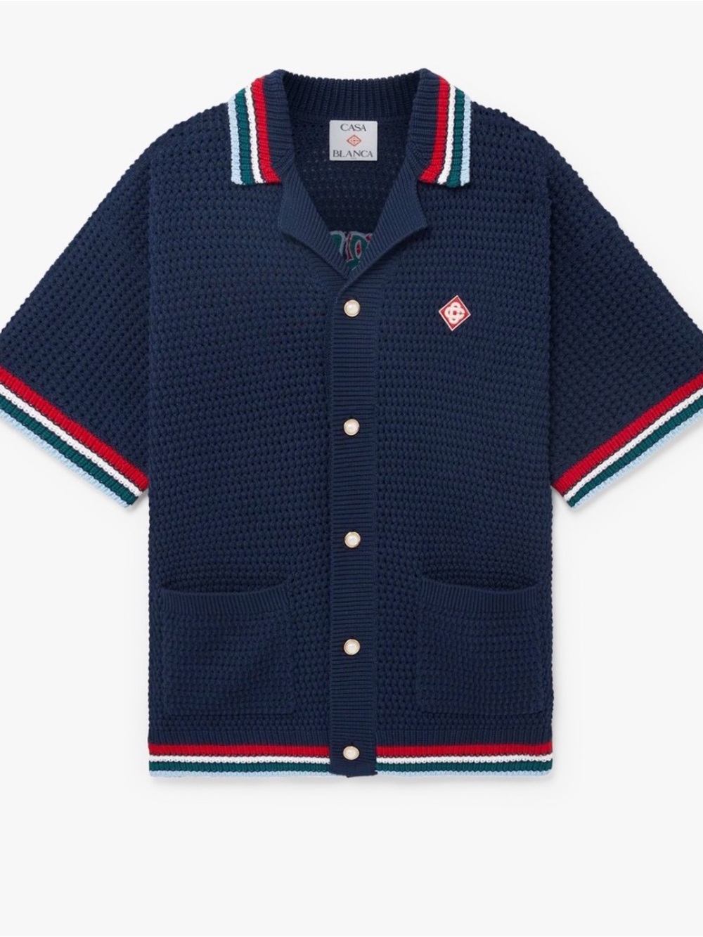 Casa Blanca Navy Knit Button-Down Polo